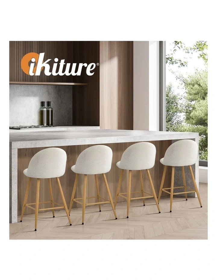 Oikiture 4x Bar Stools Kitchen Dining Chairs Counter Stool Boucle Padded Stools image 7