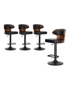 Oikiture 4x Leather Bar Stools Swivel Base With Footrest & Gas Lift - Black