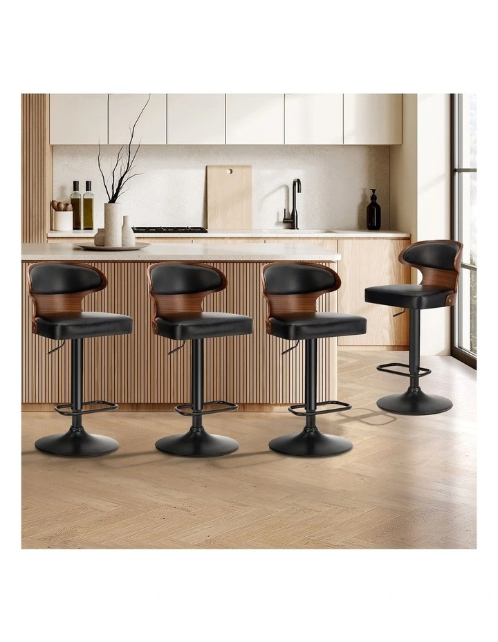 Oikiture 4x Leather Bar Stools Swivel Base With Footrest & Gas Lift - Black image 4