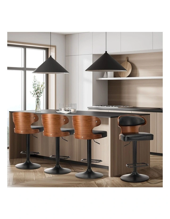 Oikiture 4x Leather Bar Stools Swivel Base With Footrest & Gas Lift - Black image 5
