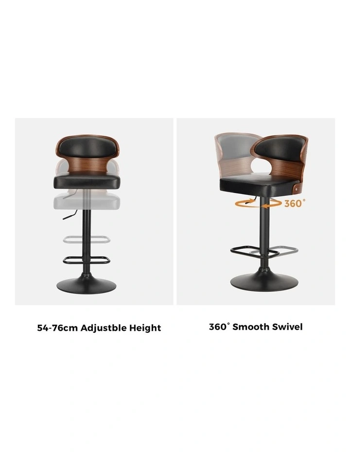 Oikiture 4x Leather Bar Stools Swivel Base With Footrest & Gas Lift - Black image 6