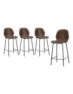 Oikiture Set of 4 Bar Stools Kitchen Dining Chairs Counter Stool Leather Brown