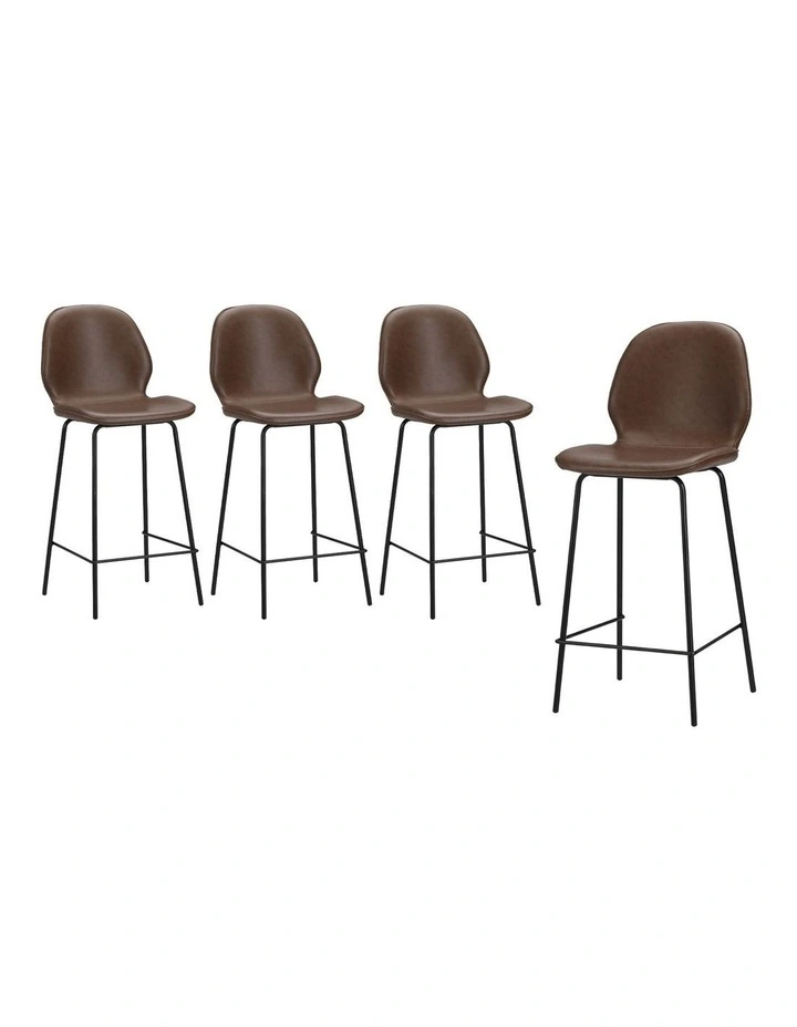 Oikiture Set of 4 Bar Stools Kitchen Dining Chairs Counter Stool Leather Brown image 1
