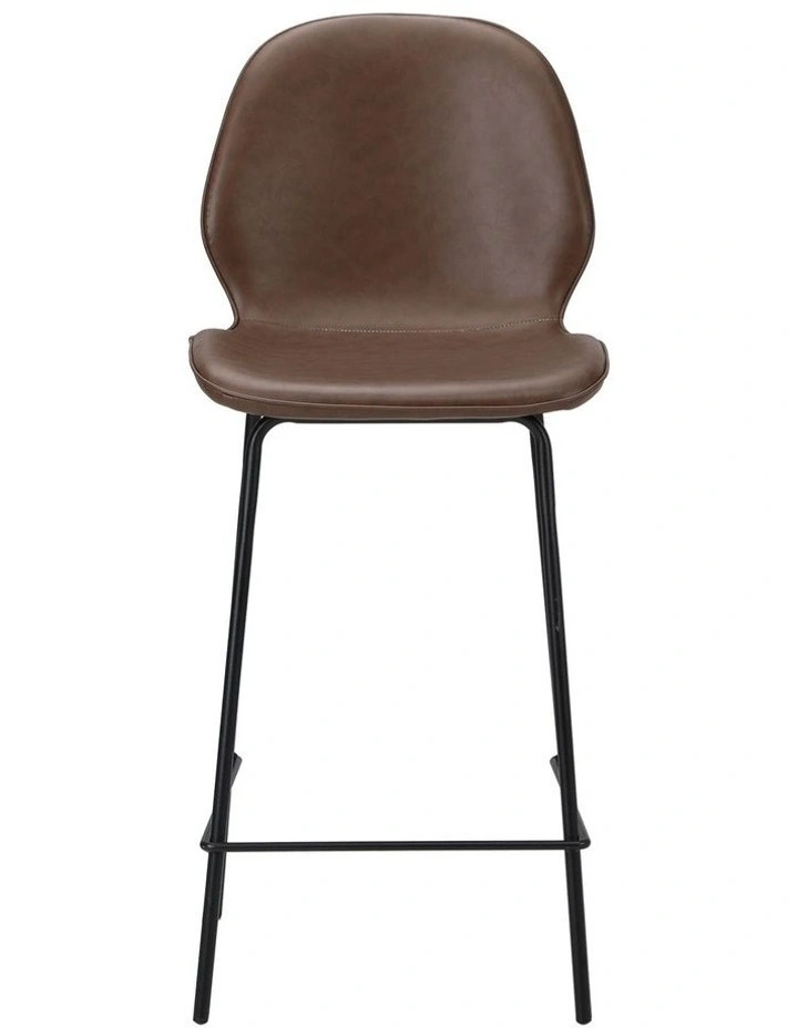 Oikiture Set of 4 Bar Stools Kitchen Dining Chairs Counter Stool Leather Brown image 2