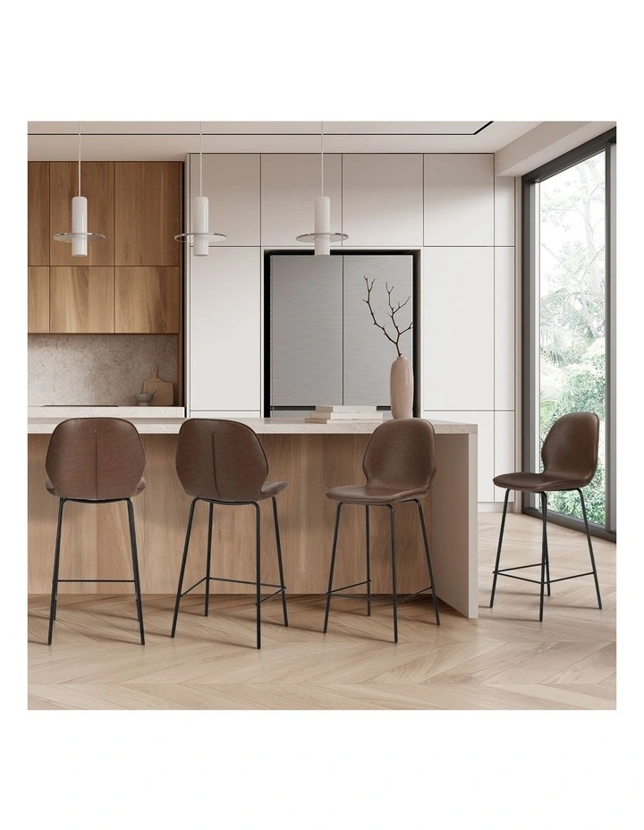 Oikiture Set of 4 Bar Stools Kitchen Dining Chairs Counter Stool Leather Brown image 5