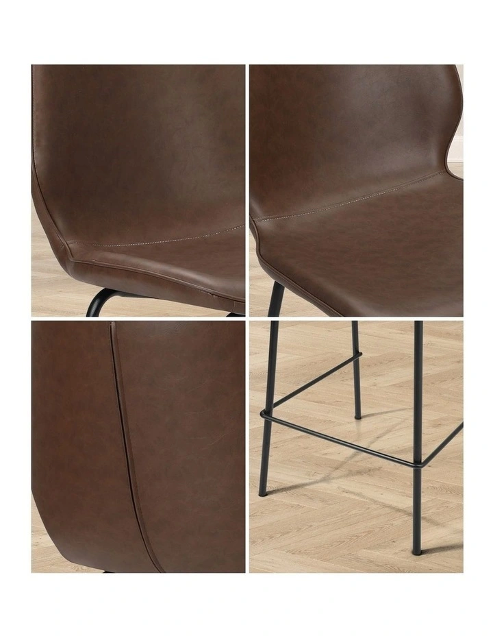 Oikiture Set of 4 Bar Stools Kitchen Dining Chairs Counter Stool Leather Brown image 6