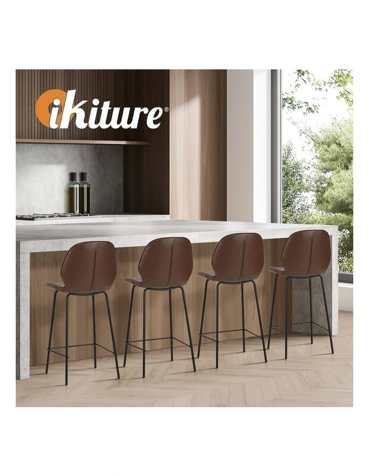 Oikiture Set of 4 Bar Stools Kitchen Dining Chairs Counter Stool Leather Brown image 7