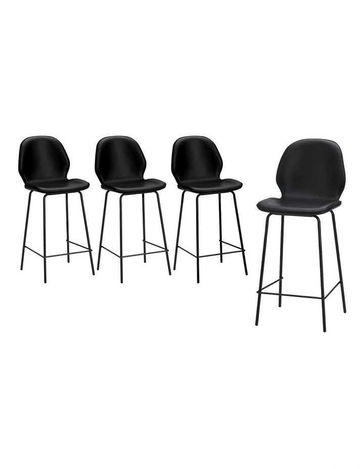 Oikiture Set of 4 Bar Stools Kitchen Dining Chairs Counter Stool Leather Black image 1
