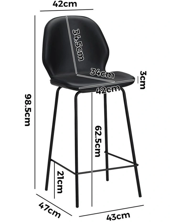 Oikiture Set of 4 Bar Stools Kitchen Dining Chairs Counter Stool Leather Black image 3