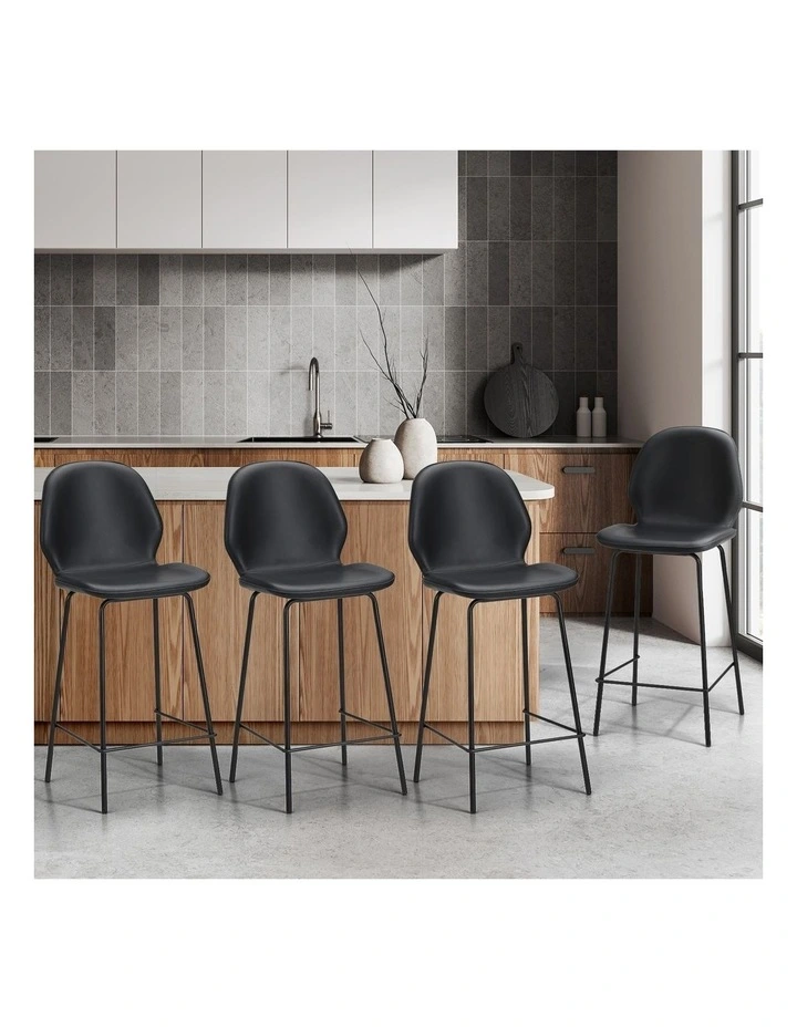 Oikiture Set of 4 Bar Stools Kitchen Dining Chairs Counter Stool Leather Black image 4