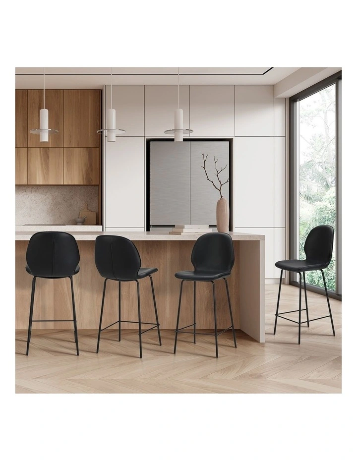 Oikiture Set of 4 Bar Stools Kitchen Dining Chairs Counter Stool Leather Black image 5