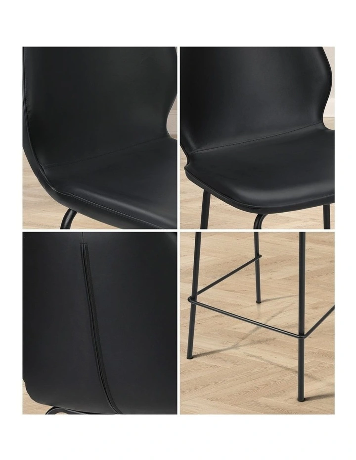 Oikiture Set of 4 Bar Stools Kitchen Dining Chairs Counter Stool Leather Black image 6