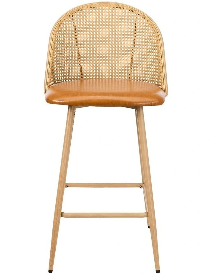 Oikiture Bar Stools Kitchen Counter Stool Rattan Dining Chair PU Brown x4 image 2