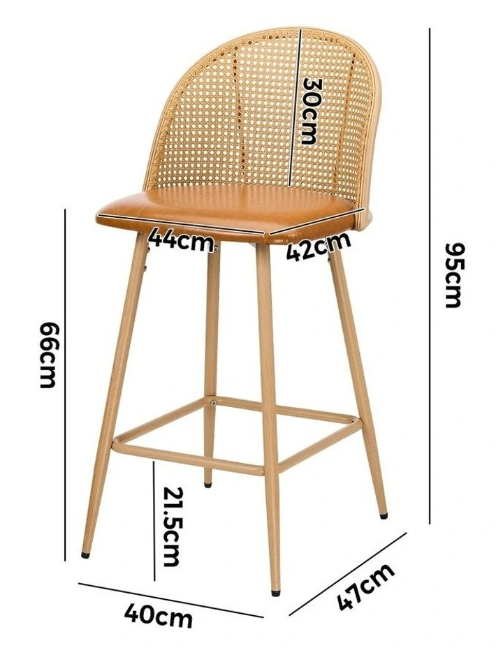 Oikiture Bar Stools Kitchen Counter Stool Rattan Dining Chair PU Brown x4 image 3