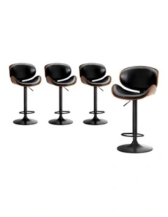Oikiture Set of 4 Bar Stools Kitchen Stool Swivel Chair Wooden Leather Gas Lift