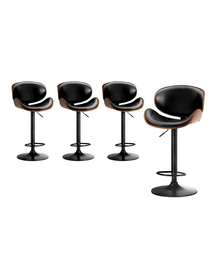 Oikiture Set of 4 Bar Stools Kitchen Stool Swivel Chair Wooden Leather Gas Lift image 1