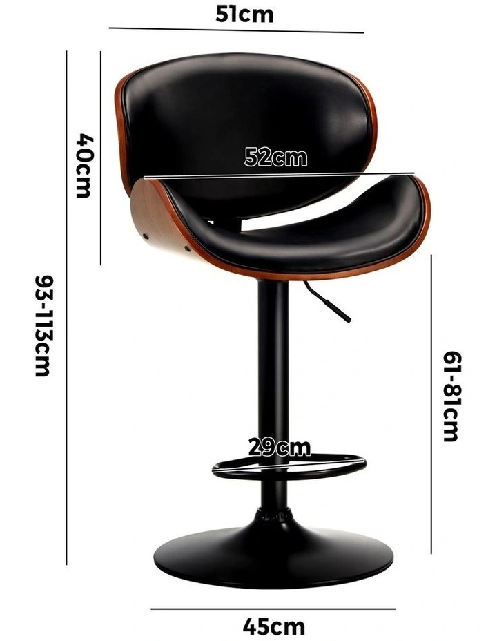 Oikiture Set of 4 Bar Stools Kitchen Stool Swivel Chair Wooden Leather Gas Lift image 3