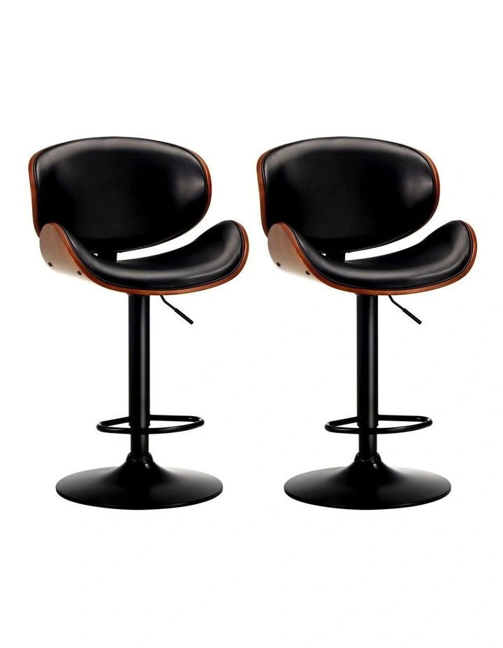 Oikiture Set of 4 Bar Stools Kitchen Stool Swivel Chair Wooden Leather Gas Lift image 5
