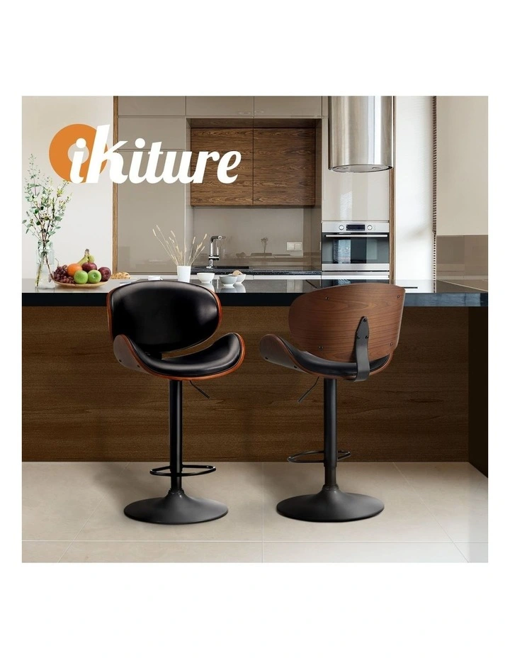 Oikiture Set of 4 Bar Stools Kitchen Stool Swivel Chair Wooden Leather Gas Lift image 7