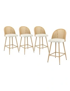 Oikiture Bar Stools Kitchen Counter Stool Rattan Dining Chair Boucle White x4