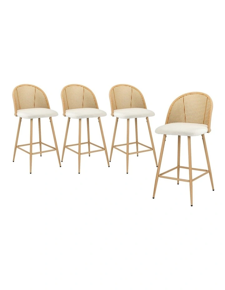 Oikiture Bar Stools Kitchen Counter Stool Rattan Dining Chair Boucle White x4 image 1