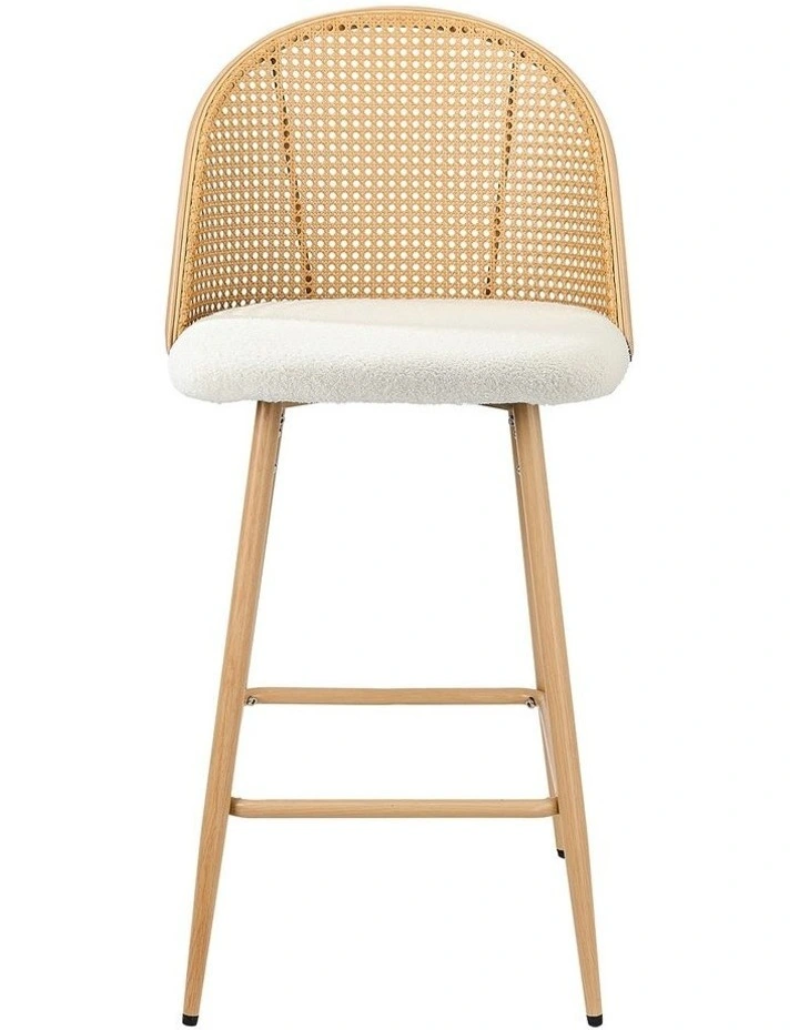 Oikiture Bar Stools Kitchen Counter Stool Rattan Dining Chair Boucle White x4 image 2