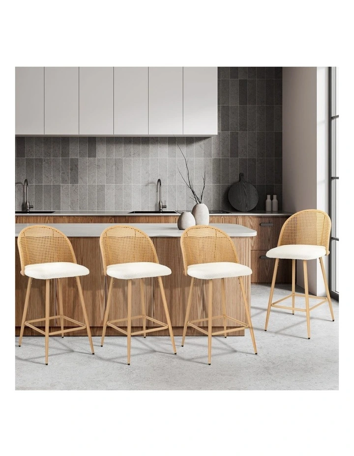 Oikiture Bar Stools Kitchen Counter Stool Rattan Dining Chair Boucle White x4 image 4