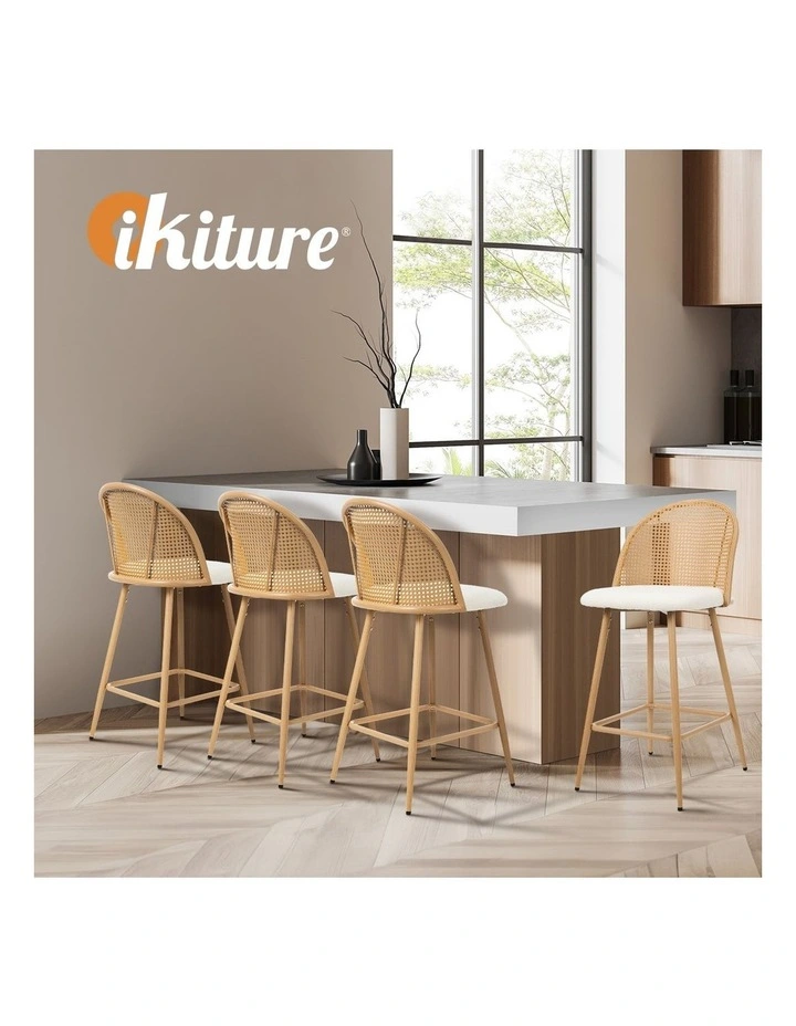 Oikiture Bar Stools Kitchen Counter Stool Rattan Dining Chair Boucle White x4 image 7