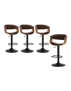 Oikiture 4x Bar Stools Gas Lift Counter Stool Armrest Leather Brown