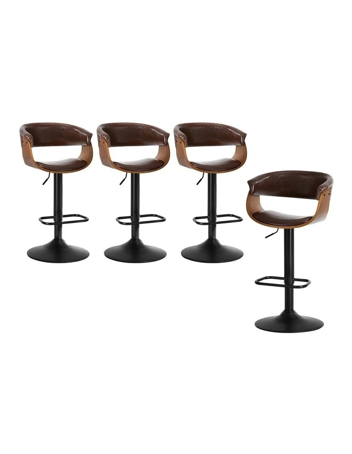 Oikiture 4x Bar Stools Gas Lift Counter Stool Armrest Leather Brown image 1