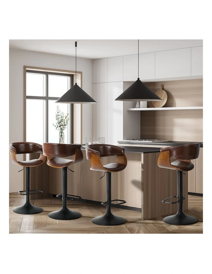 Oikiture 4x Bar Stools Gas Lift Counter Stool Armrest Leather Brown image 5