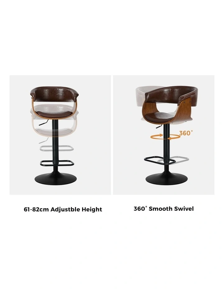 Oikiture 4x Bar Stools Gas Lift Counter Stool Armrest Leather Brown image 6