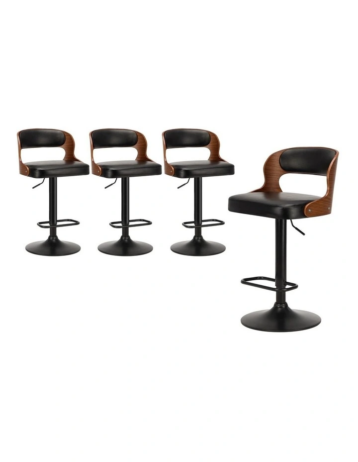 Oikiture 4X Bar Stool Gas Lift Kitchen Swivel Chair Leather LUKA image 1