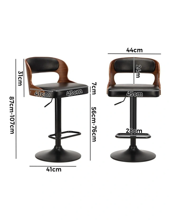 Oikiture 4X Bar Stool Gas Lift Kitchen Swivel Chair Leather LUKA image 3