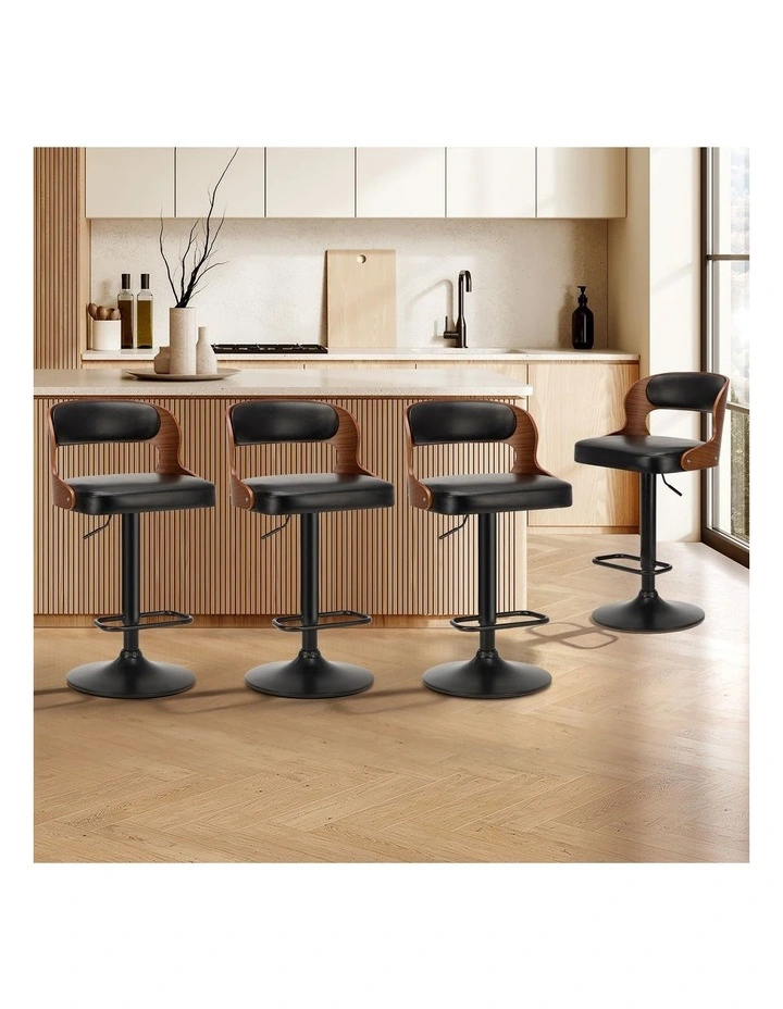 Oikiture 4X Bar Stool Gas Lift Kitchen Swivel Chair Leather LUKA image 4