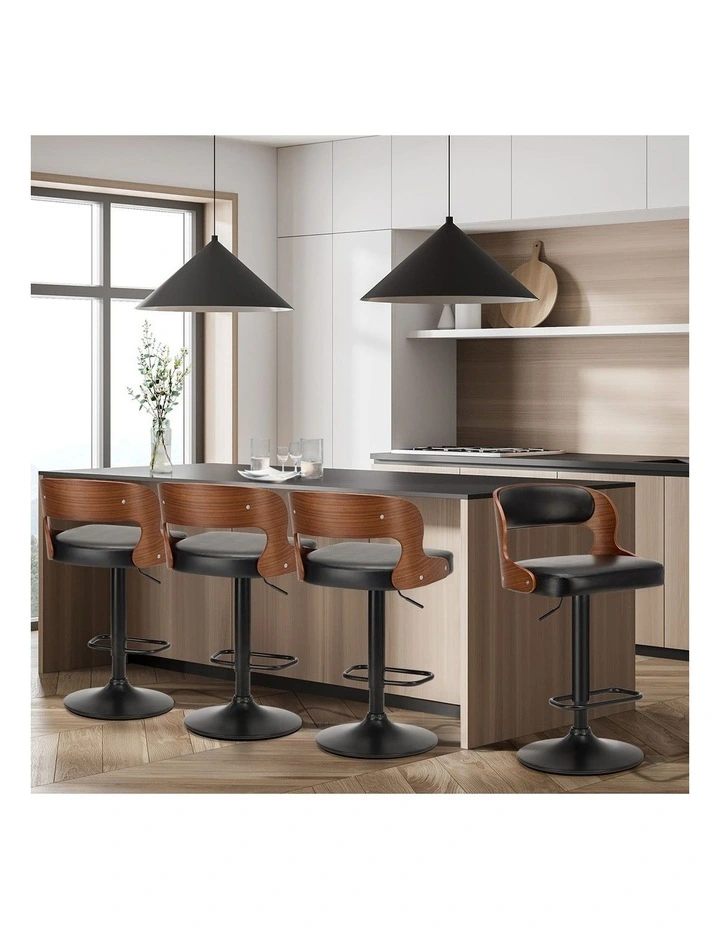 Oikiture 4X Bar Stool Gas Lift Kitchen Swivel Chair Leather LUKA image 5