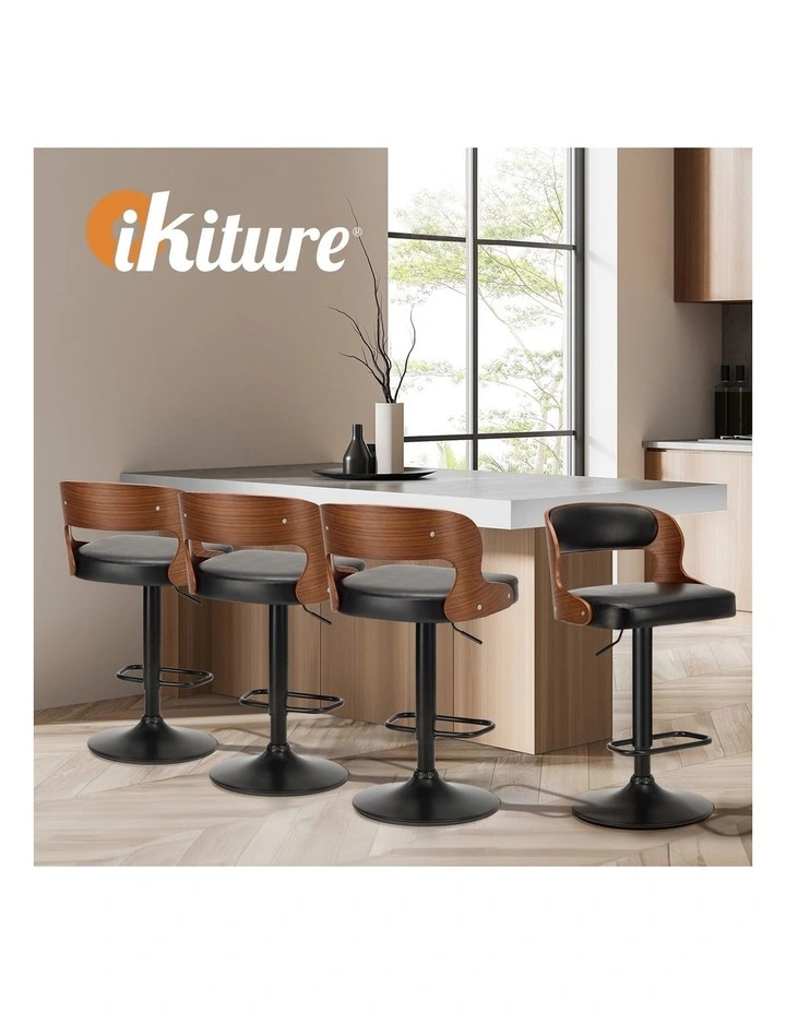 Oikiture 4X Bar Stool Gas Lift Kitchen Swivel Chair Leather LUKA image 7