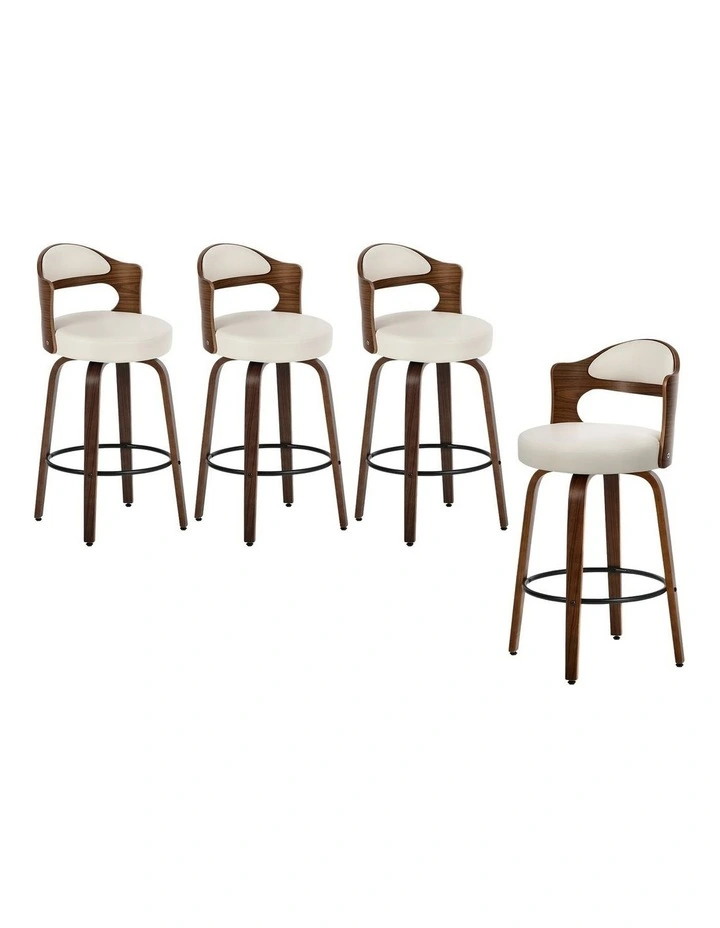 Oikiture 4x Bar Stools Kitchen Swivel Counter Chair Shell Leather White image 1