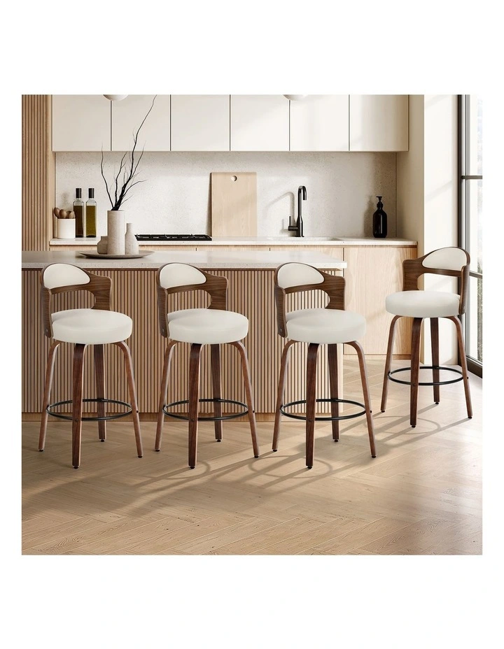 Oikiture 4x Bar Stools Kitchen Swivel Counter Chair Shell Leather White image 4