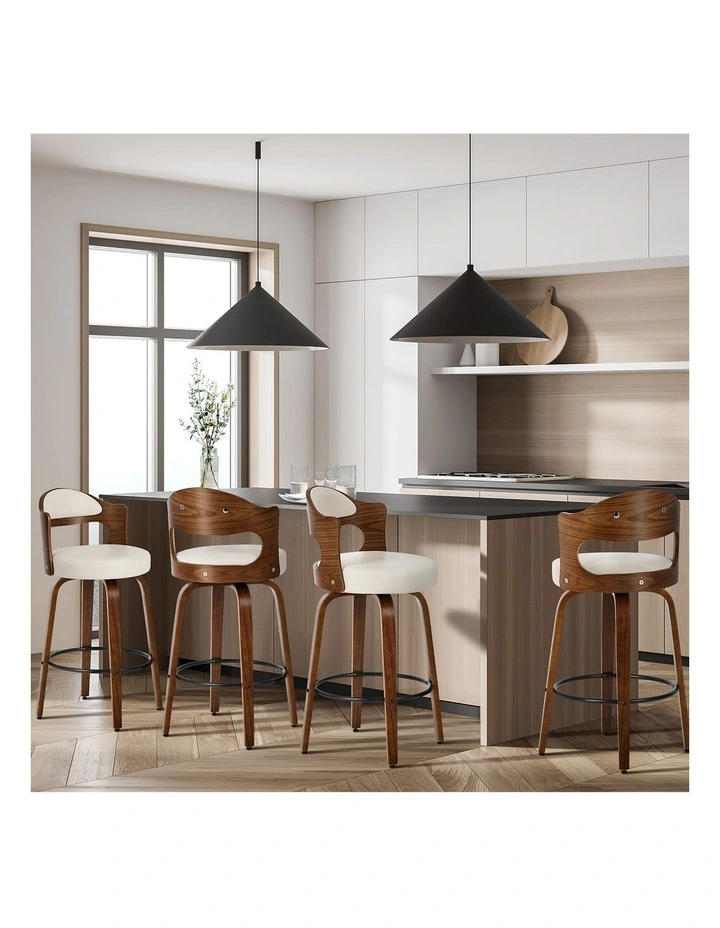 Oikiture 4x Bar Stools Kitchen Swivel Counter Chair Shell Leather White image 5
