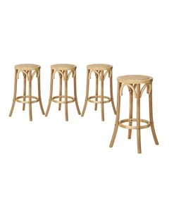Oikiture Set of 4 Bar Stools Kitchen Vintage Dining Chair Rattan Seat Natural