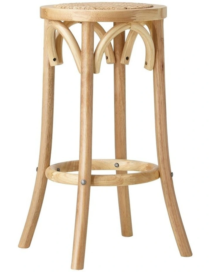 Oikiture Set of 4 Bar Stools Kitchen Vintage Dining Chair Rattan Seat Natural image 2