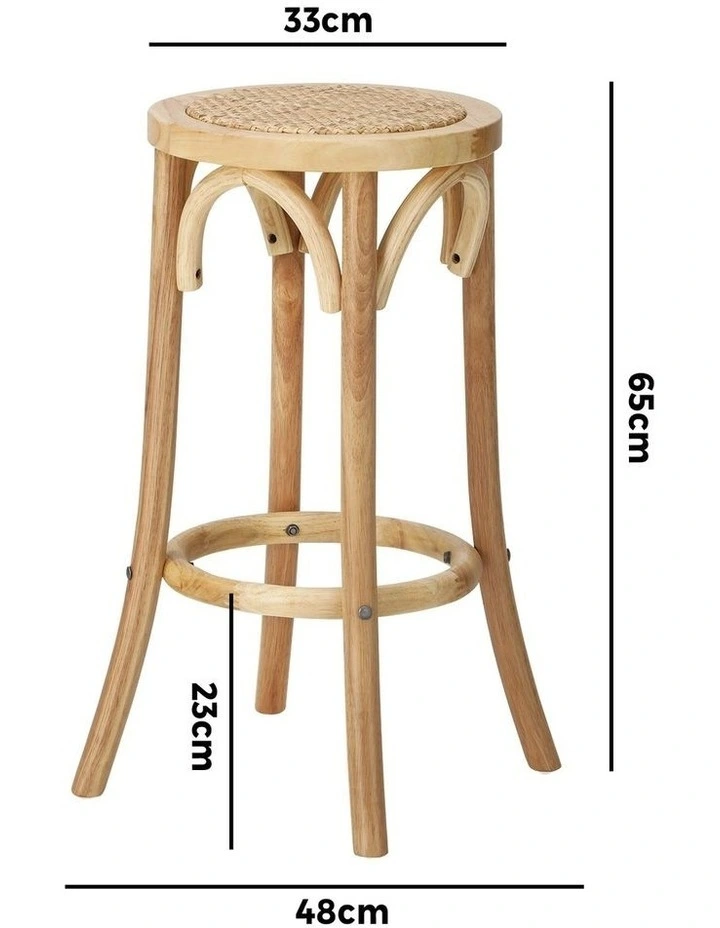 Oikiture Set of 4 Bar Stools Kitchen Vintage Dining Chair Rattan Seat Natural image 3
