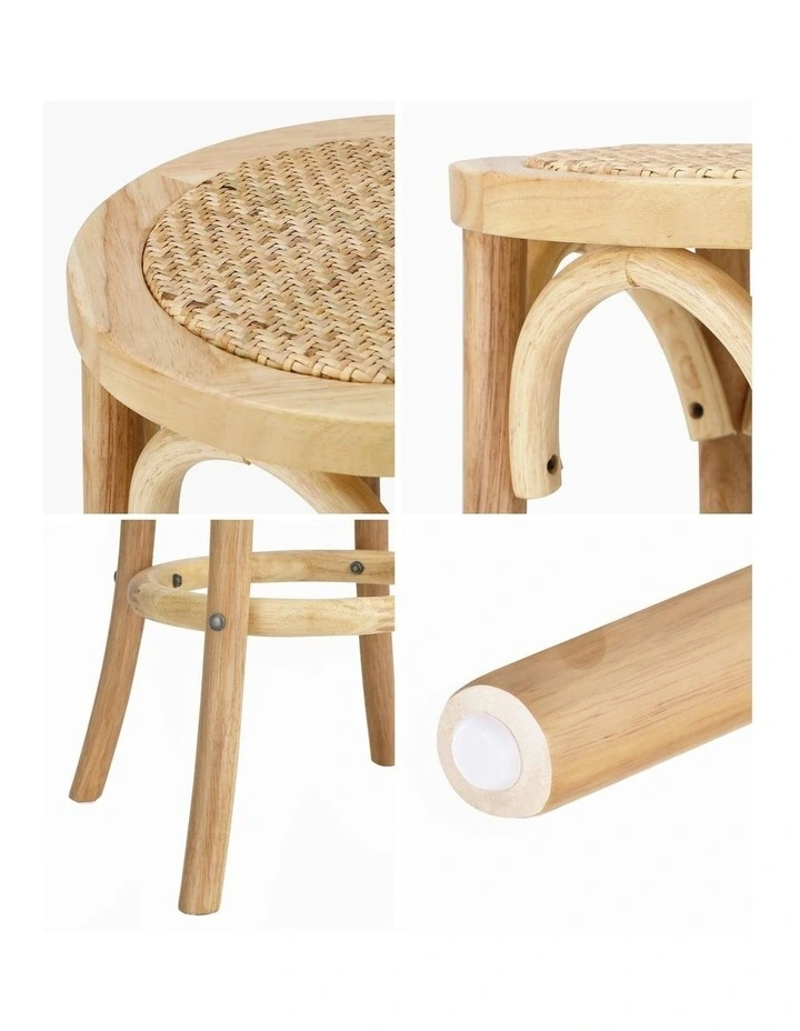 Oikiture Set of 4 Bar Stools Kitchen Vintage Dining Chair Rattan Seat Natural image 6