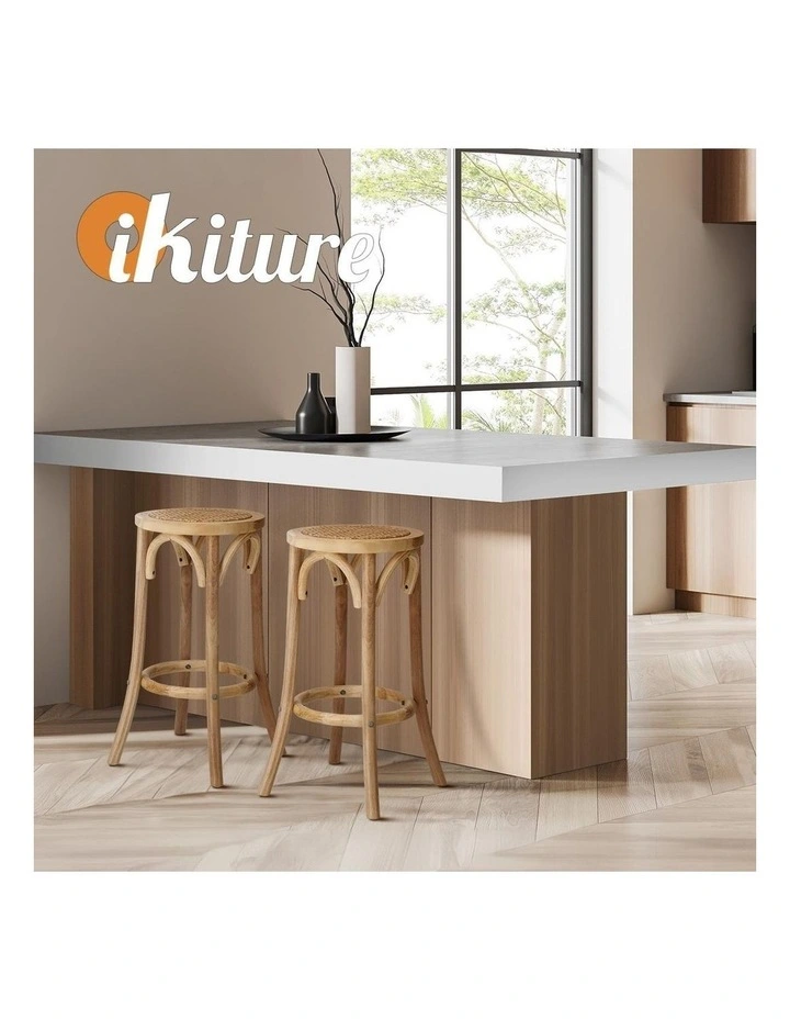 Oikiture Set of 4 Bar Stools Kitchen Vintage Dining Chair Rattan Seat Natural image 7