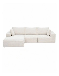 HOMFURN 275cm Modular Sofa Bed  Frameless 3-Seat, White Corduroy, Deep Seat, No Assembly Required