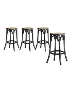 Oikiture Set of 4 Bar Stools Kitchen Vintage Dining Chair Rattan Seat Black