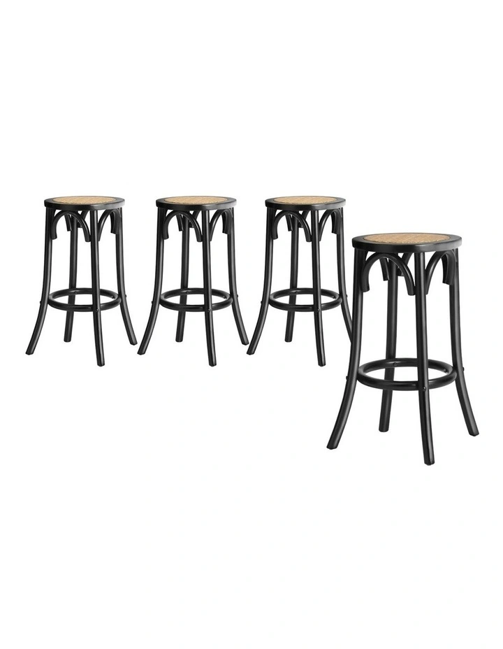 Oikiture Set of 4 Bar Stools Kitchen Vintage Dining Chair Rattan Seat Black image 1