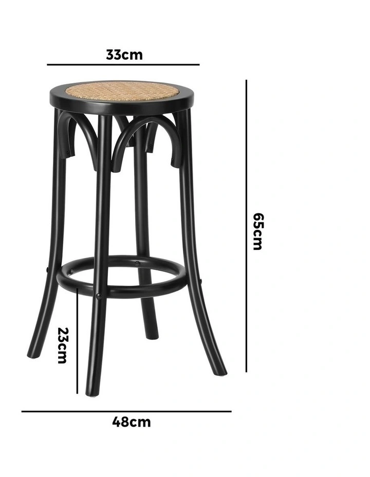 Oikiture Set of 4 Bar Stools Kitchen Vintage Dining Chair Rattan Seat Black image 3