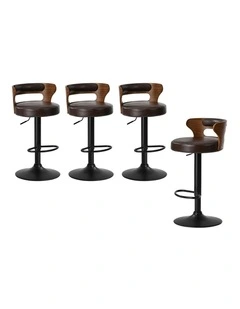 Oikiture 4x Bar Stools Kitchen Gas Lift Swivel Chairs Stool Wooden Leather Brown
